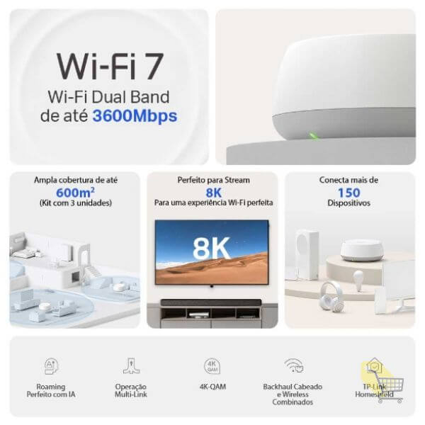 Deco BE22 Roteador Mesh Wi-Fi 7 Gigabit Dual Band BE3600