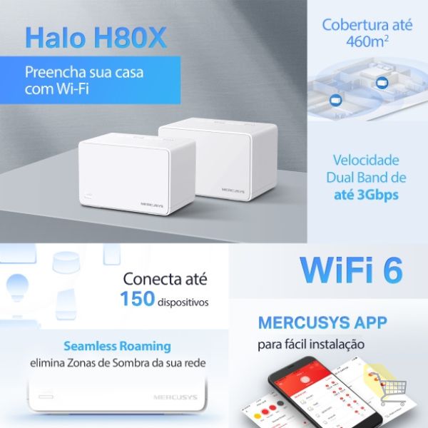 Roteador Wi-Fi Mercusys Halo H80X Wifi 6 Tecnologia
